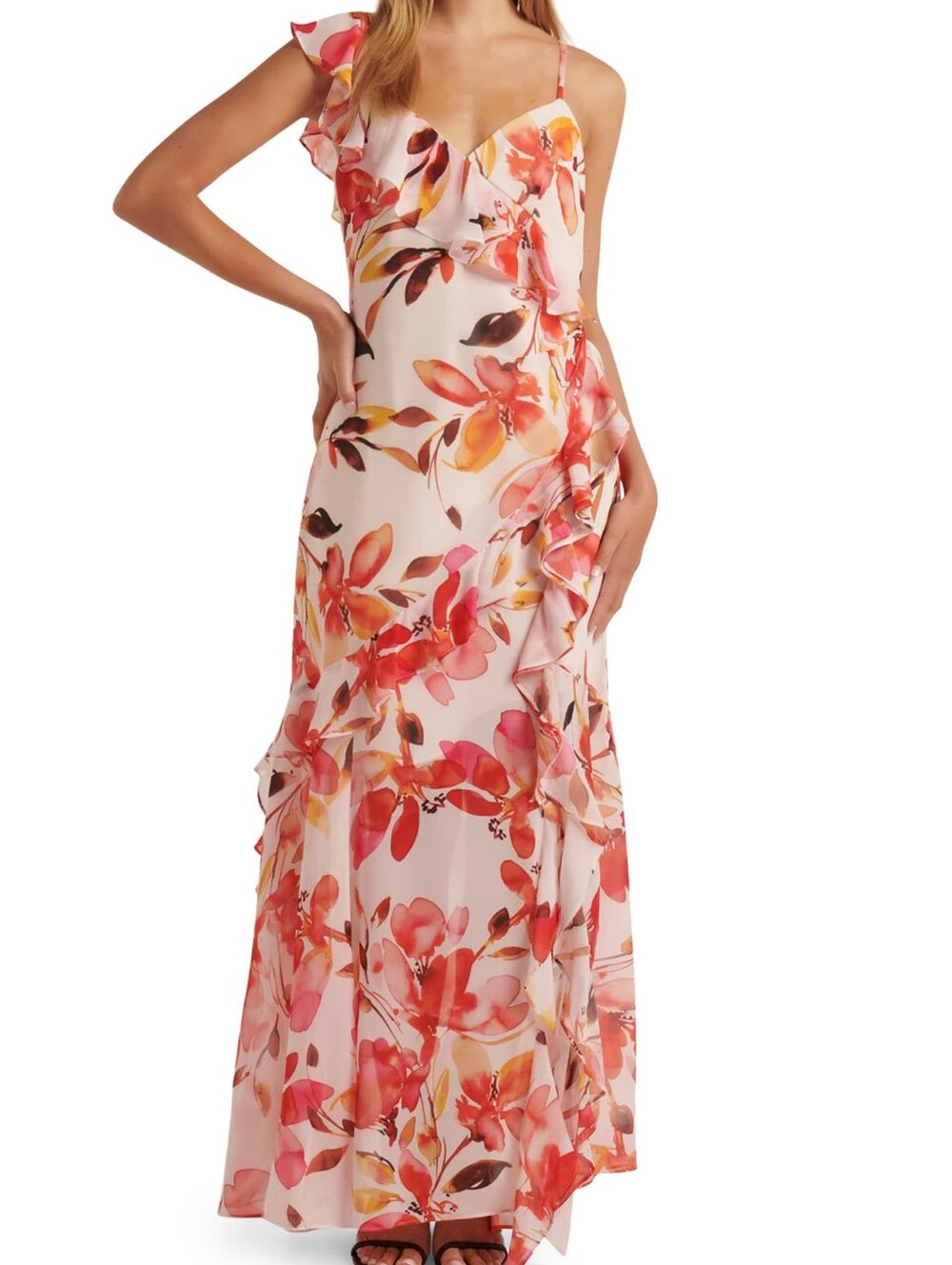 EVER NEW Frill Floral Maxi Dress